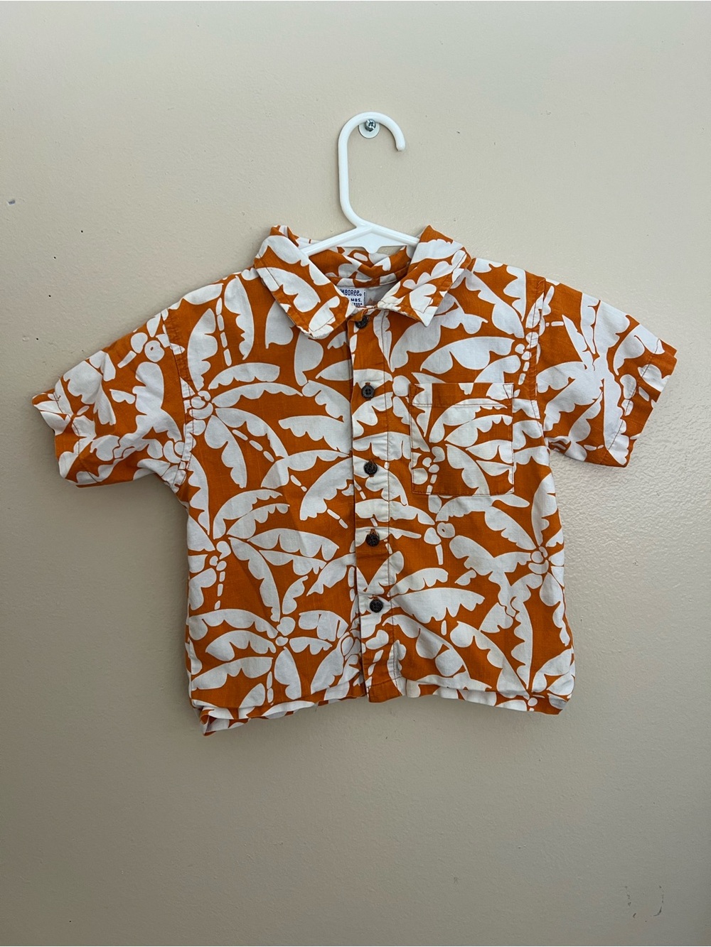 18–25M Boys Orange Floral Hawaiian Shirt Tropical Button-Up